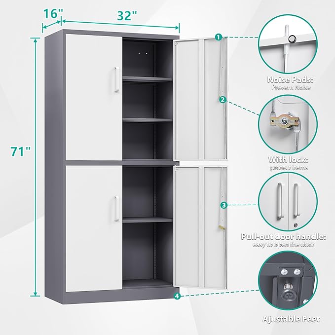 SISESOL Storage Cabinets With Doors And Shelves, Adjustable Layers - Image 2