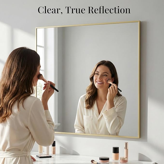 36"x36" Large Gold Wall Mirror, Metal Framed Bathroom Vanity Mirror, Oversized - Image 6