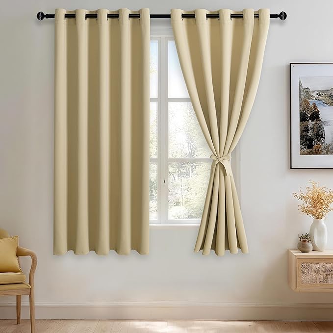 JIUZHEN Light Beige Blackout Curtains by JIUZHEN