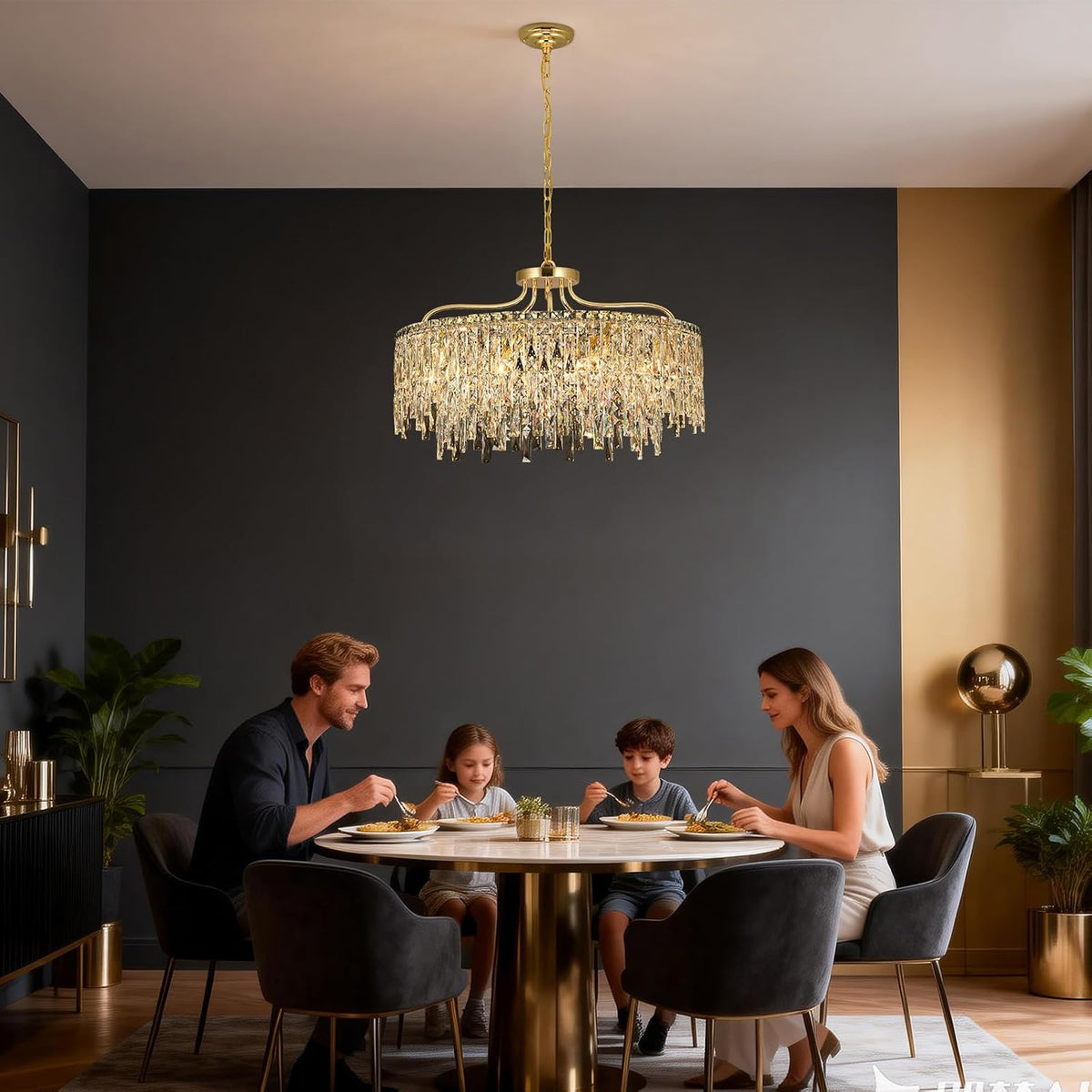 10 lights modern gold crystal chandeliers for dining shown in use