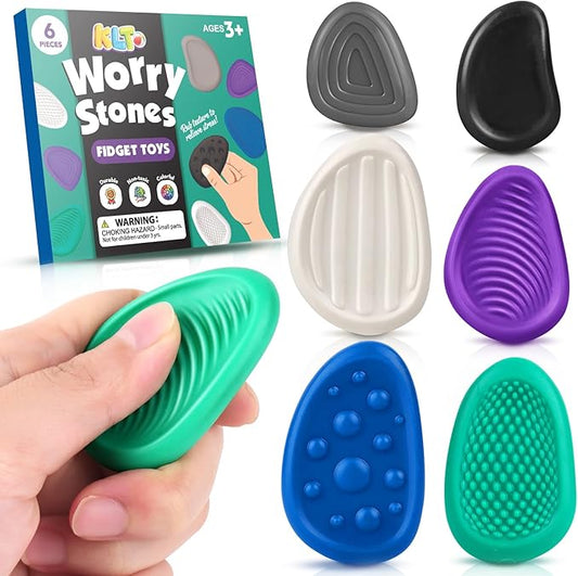 Fidget Toys Adults Sensory Stone: 6 Pack Textured Worry Stone by KLT