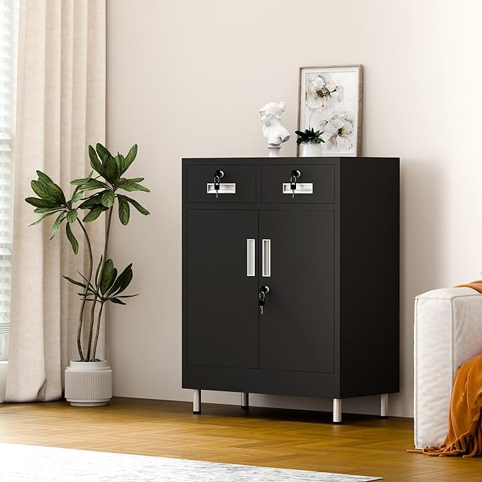 Metal Storage Cabinet with Locking Doors and 2 Drawers, Lockable Storage - Image 10