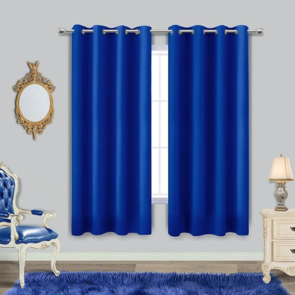 Blue Curtains 63 Inch Length for Boys Room Set 2 Panels Grommet Window Drapes by KOUFALL