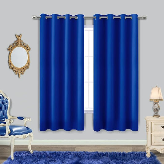 Blue Curtains 63 Inch Length for Boys Room Set 2 Panels Grommet Window Drapes by KOUFALL