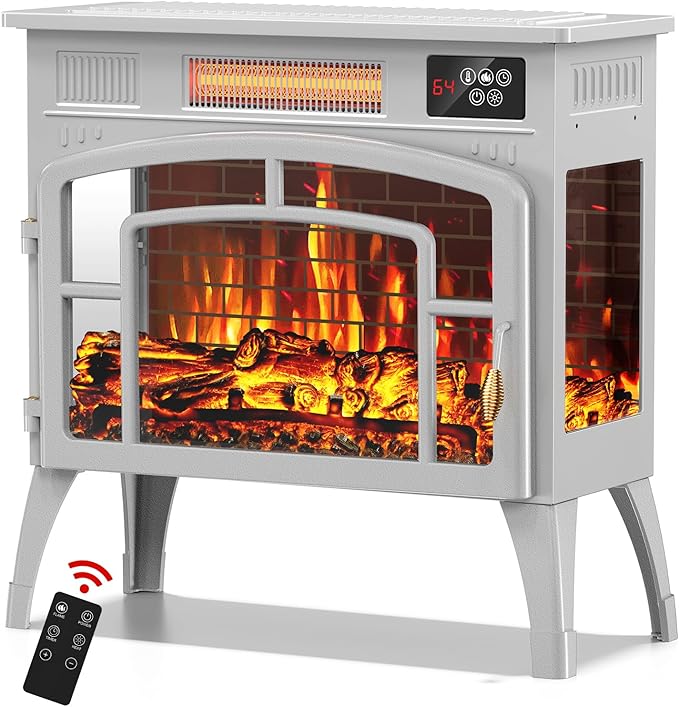 BREEZEHEAT Electric Fireplace Stove-Freestanding Fireplace Heater w/ 3D Flame by BREEZEHEAT