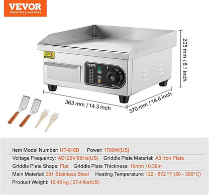 VEVOR Commercial Electric Griddle, 1700W Countertop Flat Top Grill, 14in - Image 7