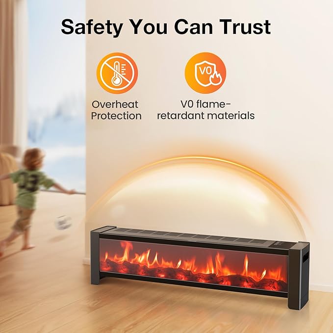 Air Choice 33” Baseboard Heater, 1500W Fireplace Heater - Image 6