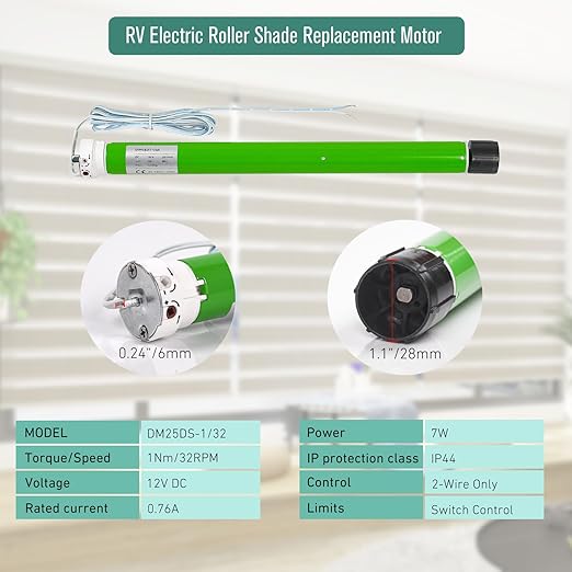 DM25DS 12V Electric Roller Shade Replacement Motor, RV Window Shade Motor - Image 2