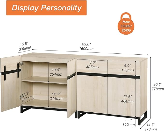 Wampat Modern TV Stand for 70 inch TVs, 2 in 1 Entertainment Center Console - Image 2