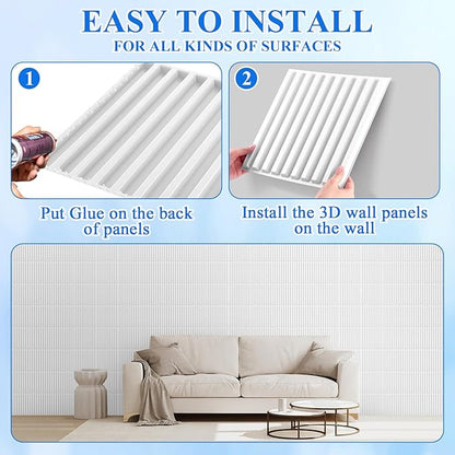 Nuanchu 32 Pcs 3D Slat Wall Panels 12 x 12 Inch PVC Fluted Textured Panel - Image 3