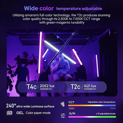 Aputure Amaran T2C RGBWW LED Tube Light 2500K to 7500K, Support APP and DMX - Image 4