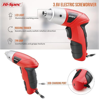 Hi-Spec 27pc 3.6V Red Small Power Electric Screwdriver Set. Cordless & - Image 3