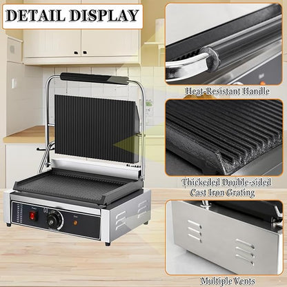 CTJ Commercial Panini Press Stainless Steel Electric Sandwich Maker - 2200W - Image 2