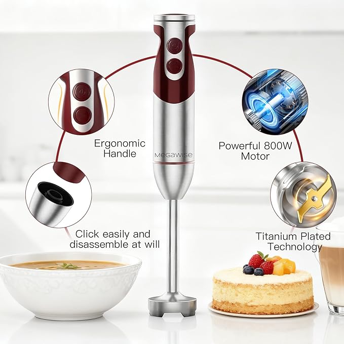 3- in-1 Immersion Hand blender, Powerful MOTOR & Stainless Steel Stick Blender - Image 6