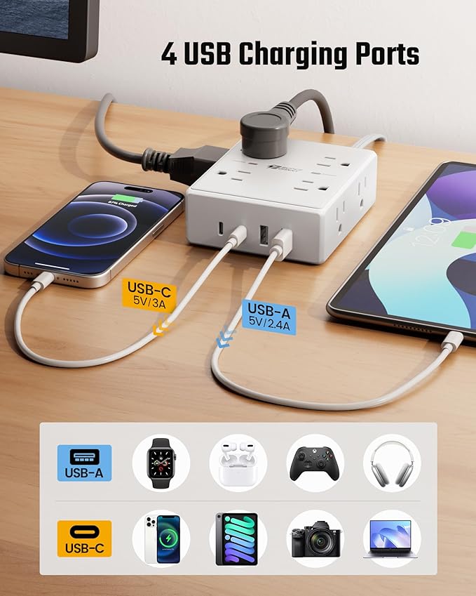 20Ft Long Extension Cord, Flat Plug Power Strip - Image 5