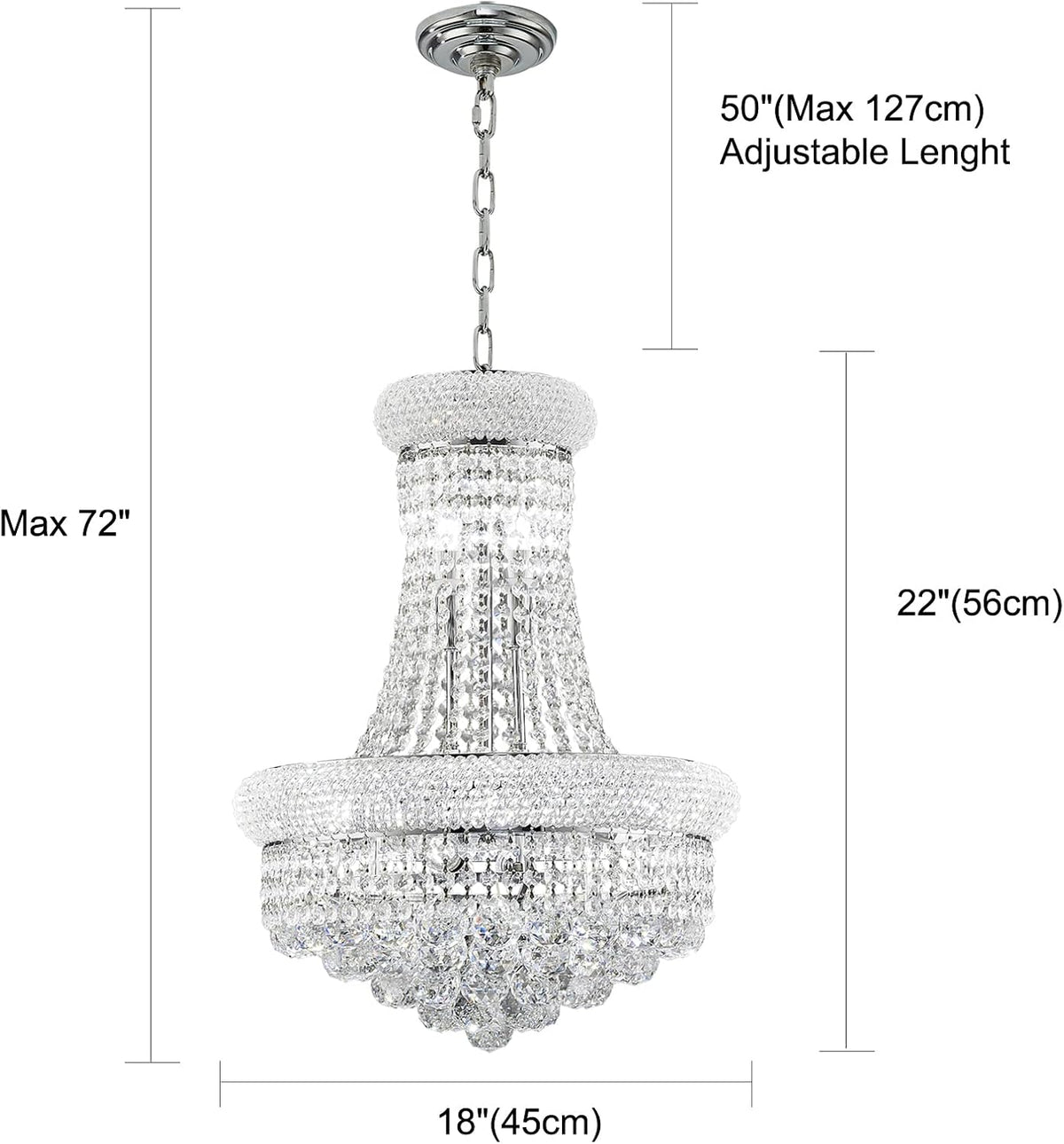 10 lights chrome finish empire crystal chandelier lighting shown in use