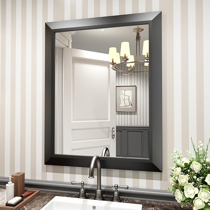 Amorho Black Bathroom Mirror, 24x30 Inch Thick Metal Framed Wall Mirrors by Amorho