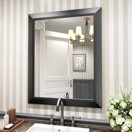 Amorho Black Bathroom Mirror, 24x30 Inch Thick Metal Framed Wall Mirrors by Amorho