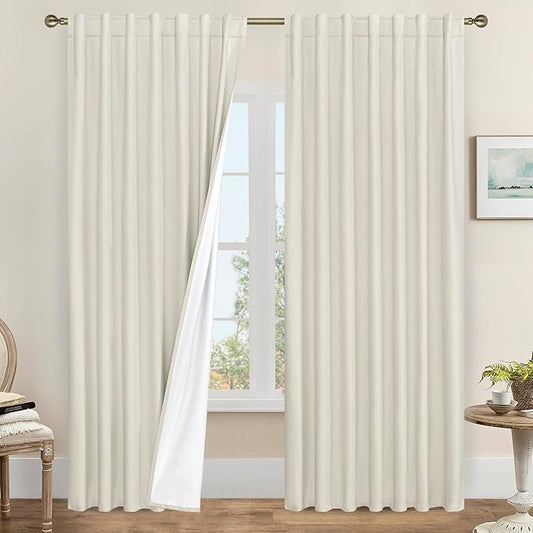 LAMIT 100% Blackout Linen Curtains 95 Inches Long, Living Room Farmhouse Drapes by LAMIT
