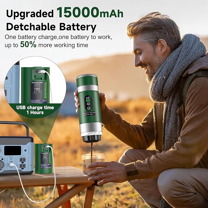 Portable Espresso Machine with Removeable Battery, 20 bar Mini Travel Coffee - Image 3