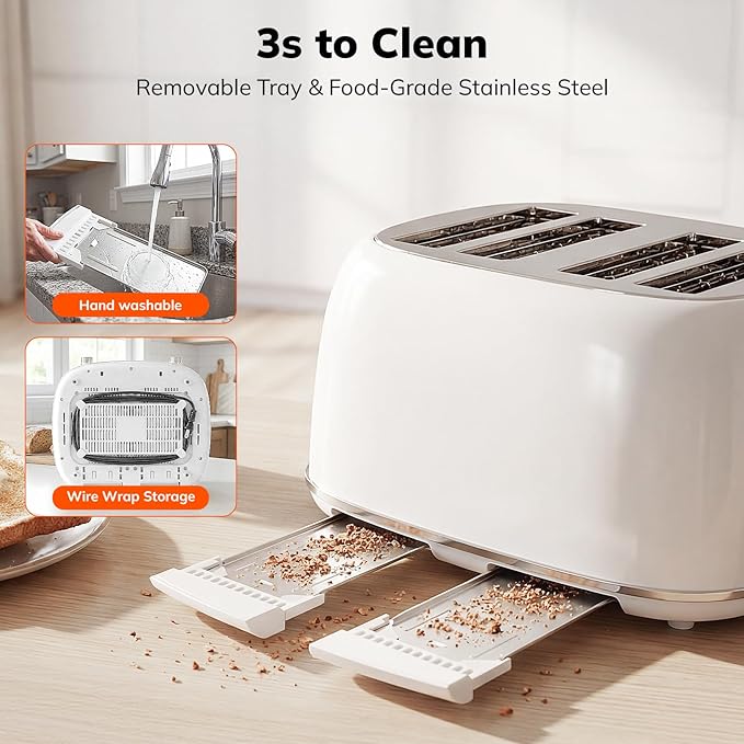 Keenstone Toaster 4 Slice, Retro Stainless Steel Wide Slot Toaster - Image 8