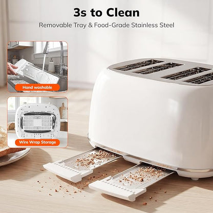 Keenstone Toaster 4 Slice, Retro Stainless Steel Wide Slot Toaster - Image 8
