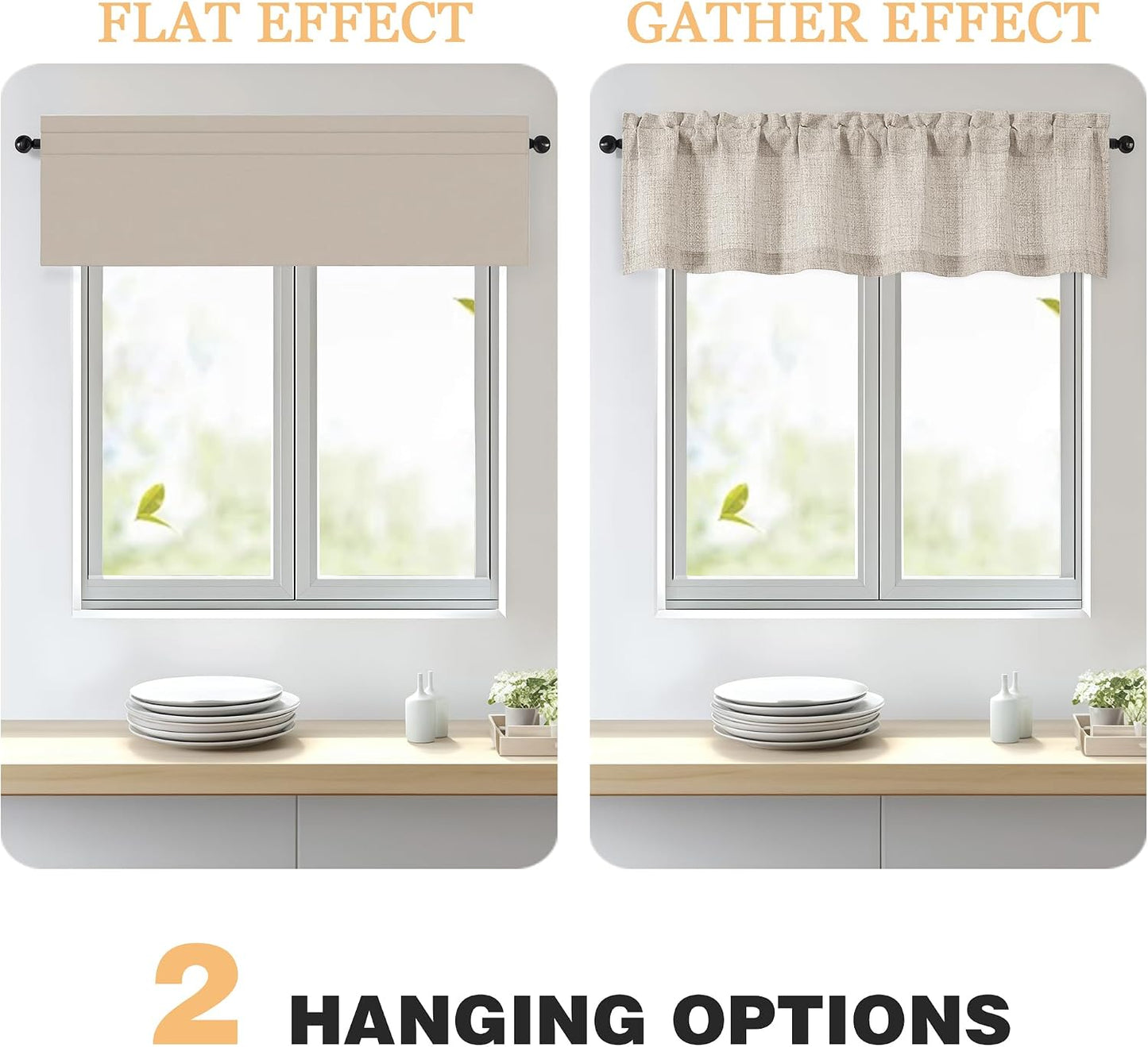 Linen Valances for Windows 1 Pcs, Light Filtering Textured Farmhouse Short Small Valance Curtains for Bathroom Basement Living Room Bedroom, Rod Pocket Half Curtains Over Sink, 60Wx14L Inch