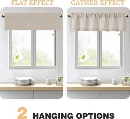 Linen Valances for Windows 1 Pcs, Light Filtering Textured Farmhouse Short Small Valance Curtains for Bathroom Basement Living Room Bedroom, Rod Pocket Half Curtains Over Sink, 60Wx14L Inch