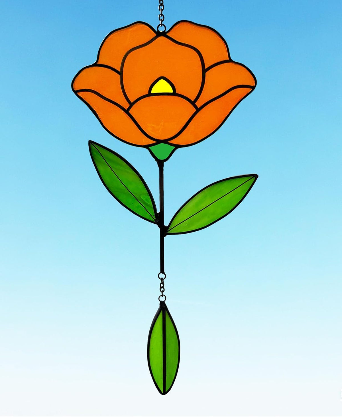 Flower Suncatchers, Stained Glass Window Hangings, Garden Suncatchers for Window and Wall Decor (B-Orange)