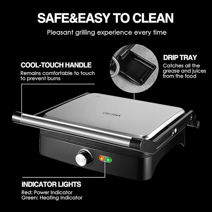 OSTBA Panini Press Grill with Adjustable Temperature, 4-Slice Indoor Grill - Image 5