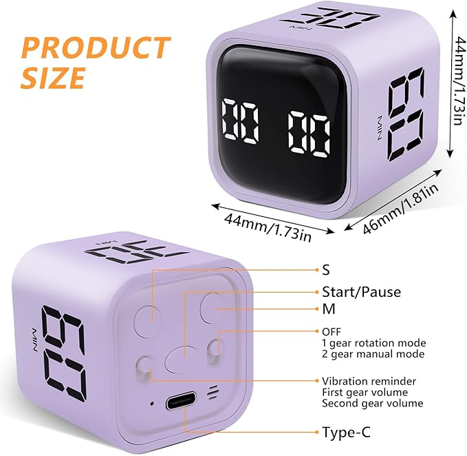 GuDoQi Multi-Function Cube Timer, 5/10/30/60 Min & Custom Count Down, Included - Image 2
