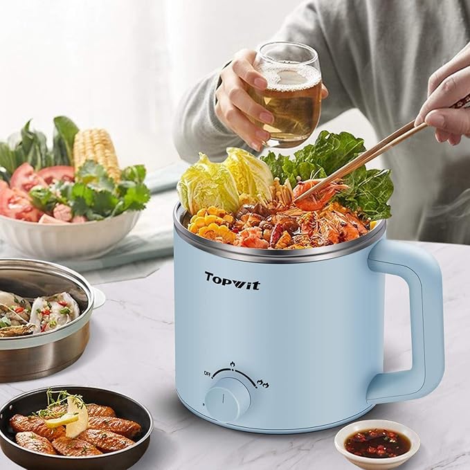 Topwit Hot Pot Electric, Electric Pot, 1.6L Ramen Cooker, Shabu-Shabu, Soup and - Image 4