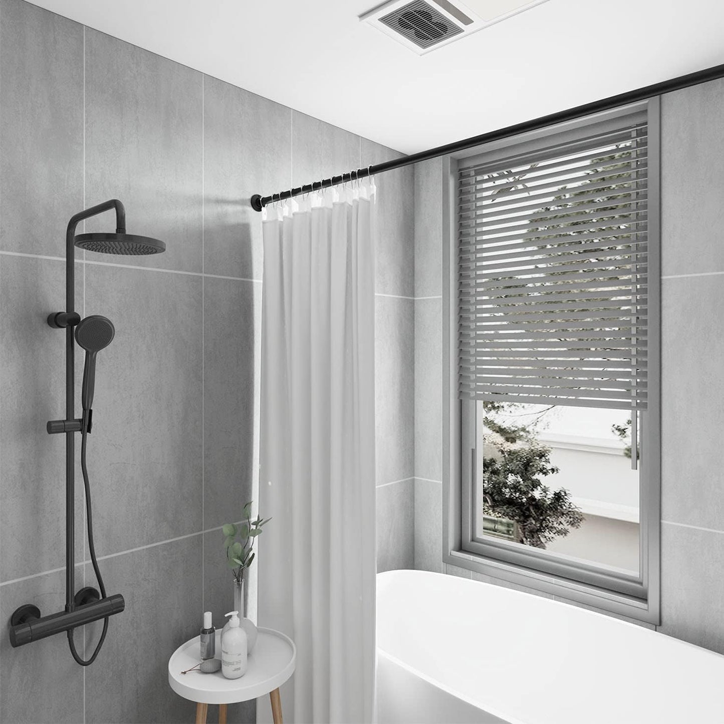 Naiture 304 Stainless Steel 36" Straight Shower Curtain Rod, Black | One-Piece Rod, Cut to Fit, Rustproof, Heavy-Duty Zinc Alloy Flange, Permanent Wall Mount, Mounting Hardware Included