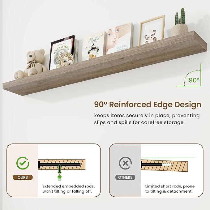72in Floating Shelves for Wall, Long Wall Mounted Engineered Wood Shelves - Image 5