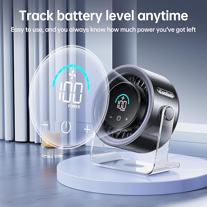 Coolhill USB Desk Fan for Bedroom: 100 Speeds Digital Display Quiet Table Fan - Image 7