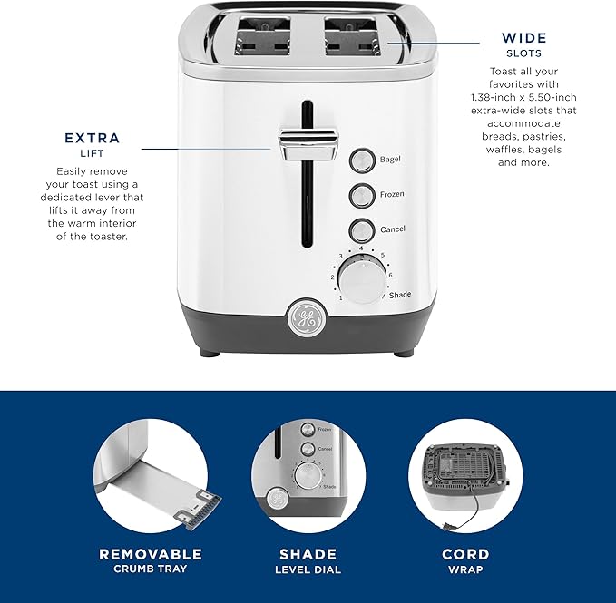 GE 2 Slice Toaster, Extra Wide Slots - Image 5
