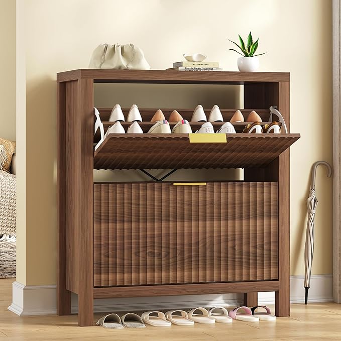 Shoe Cabinet Storage for Entryway, Fluted Shoe Cabinet - Image 3