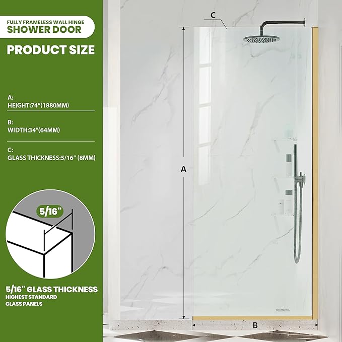 Fixed Glass Shower Panel, 5/16" Tempered Glass Shower Door Screen Easy to Clean - Image 2