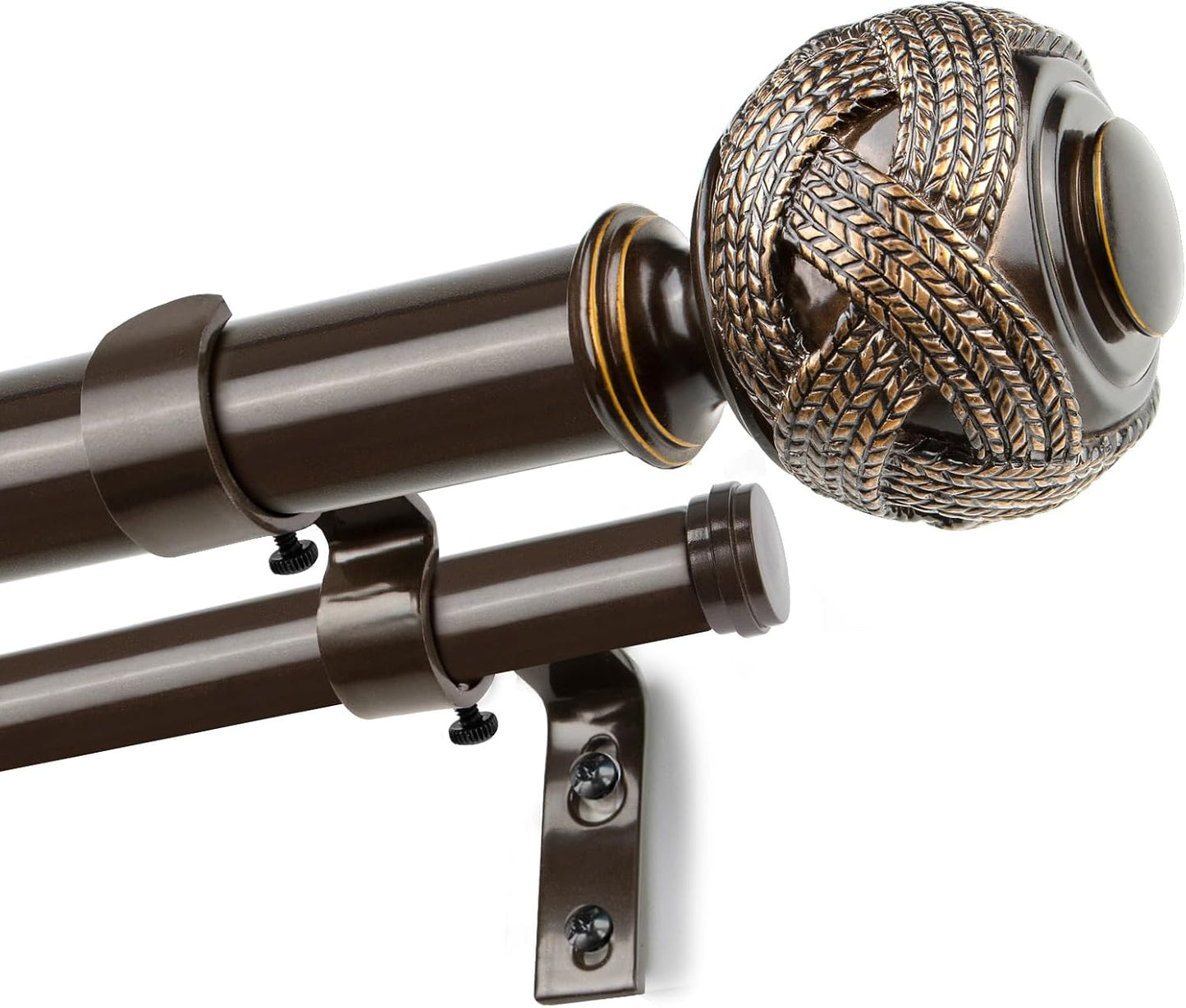 1 Inch Double Curtain Rods 72 to 144 Inches (6 to 12 ft), USFOOK Bronze Drapery Rods for Windows 69 to 140 Inches, Telescoping Dual Curtain Rod with Woven Leaf Finials