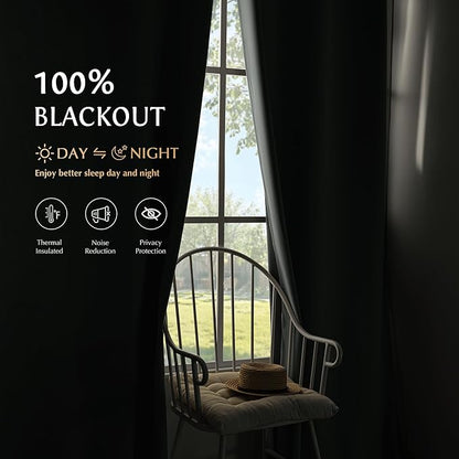 Beauoop Grey 100% Blackout Curtains 84 Inch Long 2 Panels - Image 2