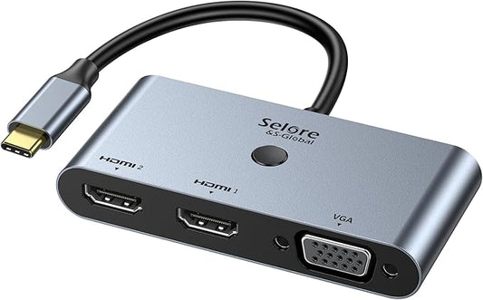 Selore USB C Docking Station 3 Monitors, USB C to Dual HDMI VGA Adapter by SeloreS-Global