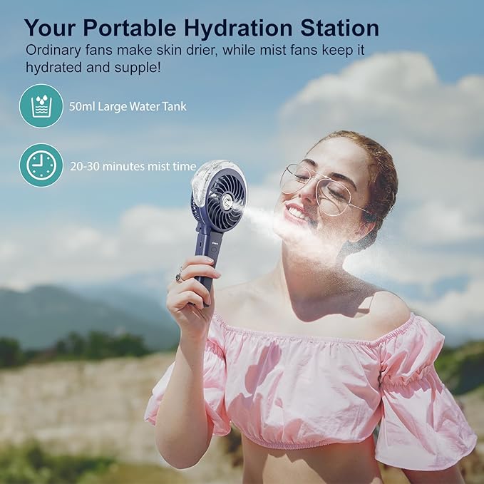 HandFan 4000mAh Upgraded Handheld Misting Fan, 50ml Water Tank, Rechargeable - Image 4