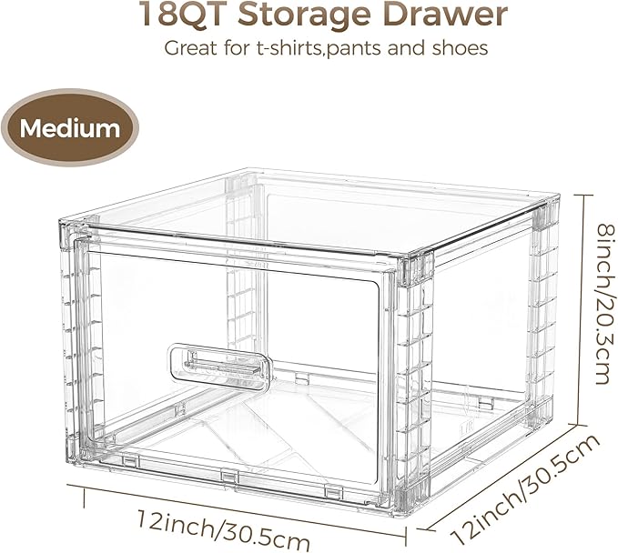 Vtopmart 4 Pack 18QT Clear Stackable Storage Drawers, Easily Assemble Closet - Image 2