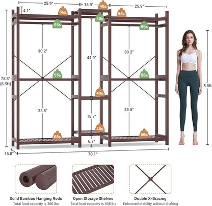 Homykic Bamboo Closet System Clothes Rack, Large Freestanding Garment Rack - Image 5