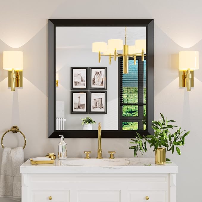 Amorho Black Bathroom Mirror, 36x32 Inch Thick Metal Framed Wall Mirrors by Amorho