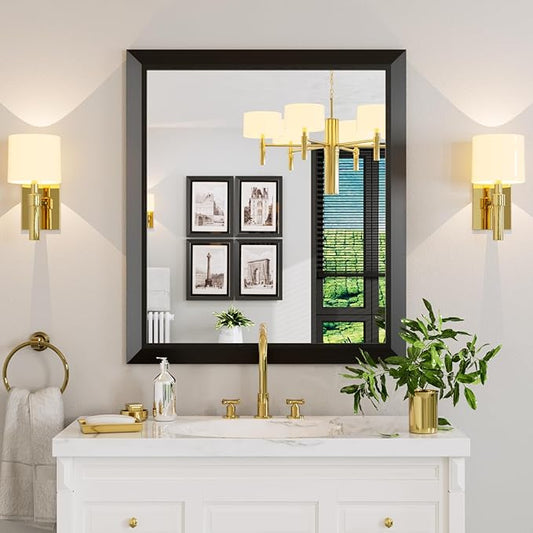 Amorho Black Bathroom Mirror, 36x32 Inch Thick Metal Framed Wall Mirrors by Amorho