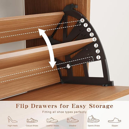 Shoe Storage Cabinet with 2 Flip Drawers & Adjustable Shelves, Narrow Shoe - Image 6