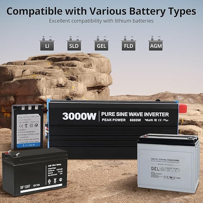 3000W Pure Sine Wave Inverter 1 USB Port 5v/2.1a, LCD Display&Remote Controller - Image 4
