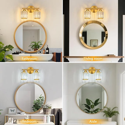 FDPBY Modern 2 Light Crystal Vanity Light, Brushed Gold Vertical Bathroom Light - Image 4