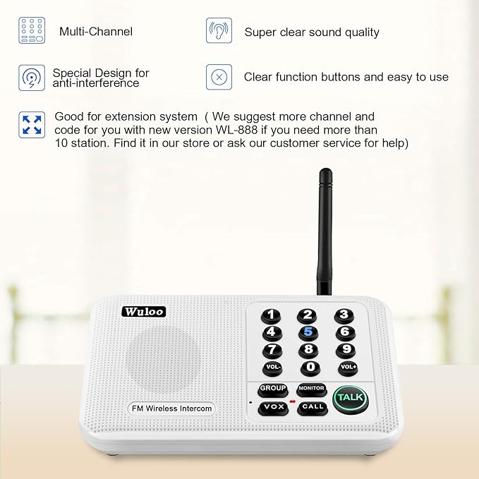 Wuloo Intercoms Wireless for Home 5280 Feet Range 10 Channel 3 Code, Wireless - Image 2